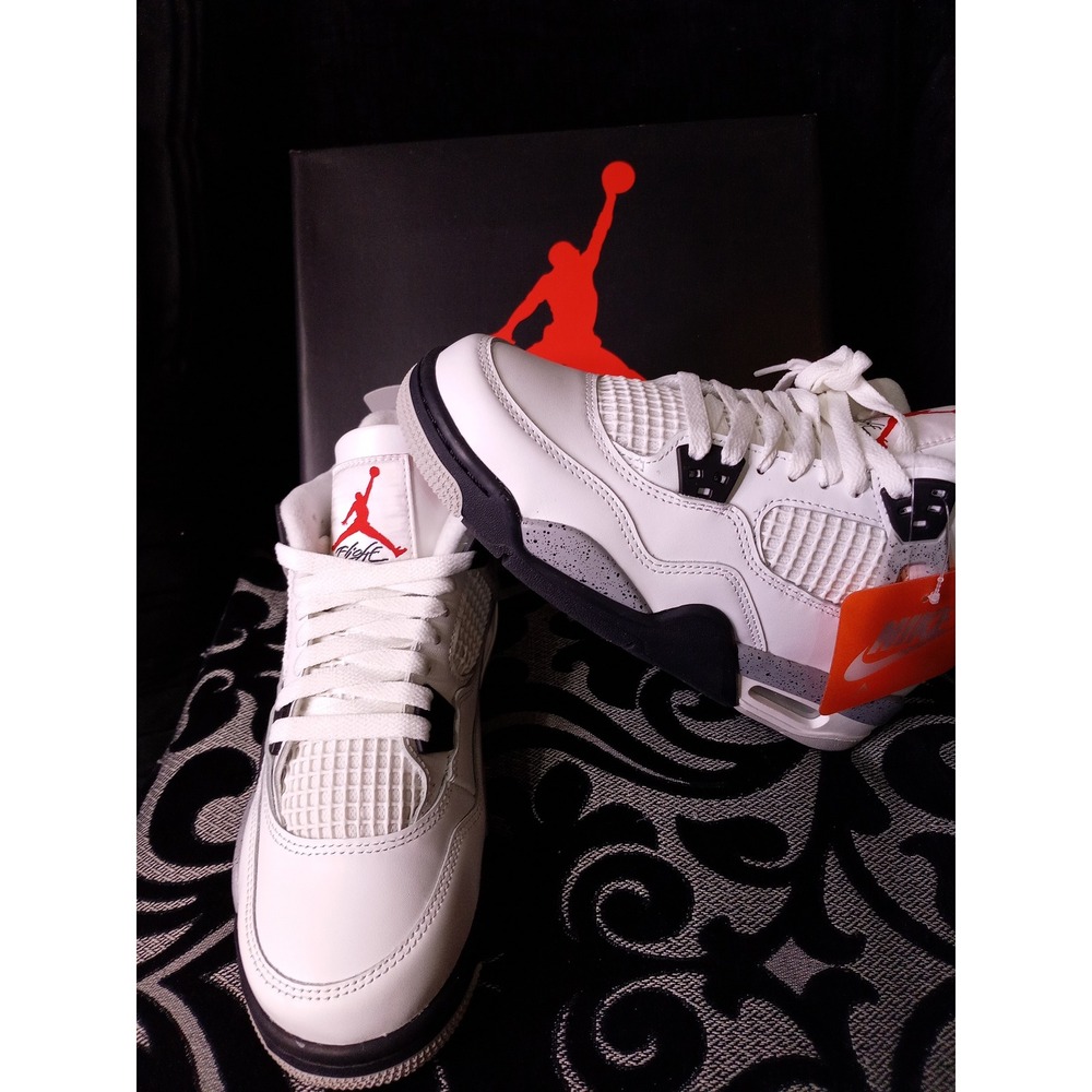 Air Jordan 4 Retro OG GS White Cement Sneakers White Grey IB4171-100 Size 6Y